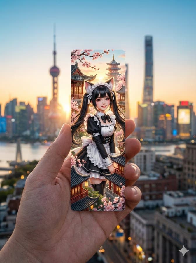 手持猫娘书签的超现实特写