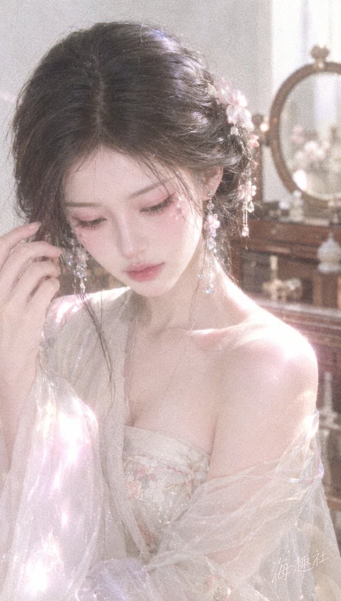 Dreamy Korean Woman in Ancient-Style Portrait