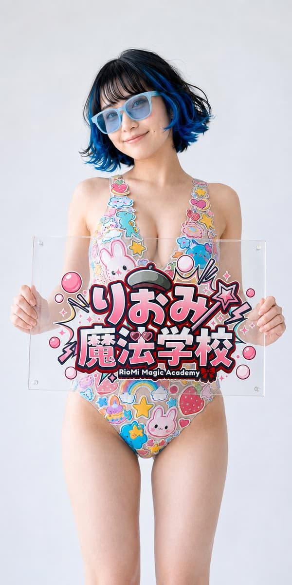 Kawaii Japanese Woman Holding Logo Sign