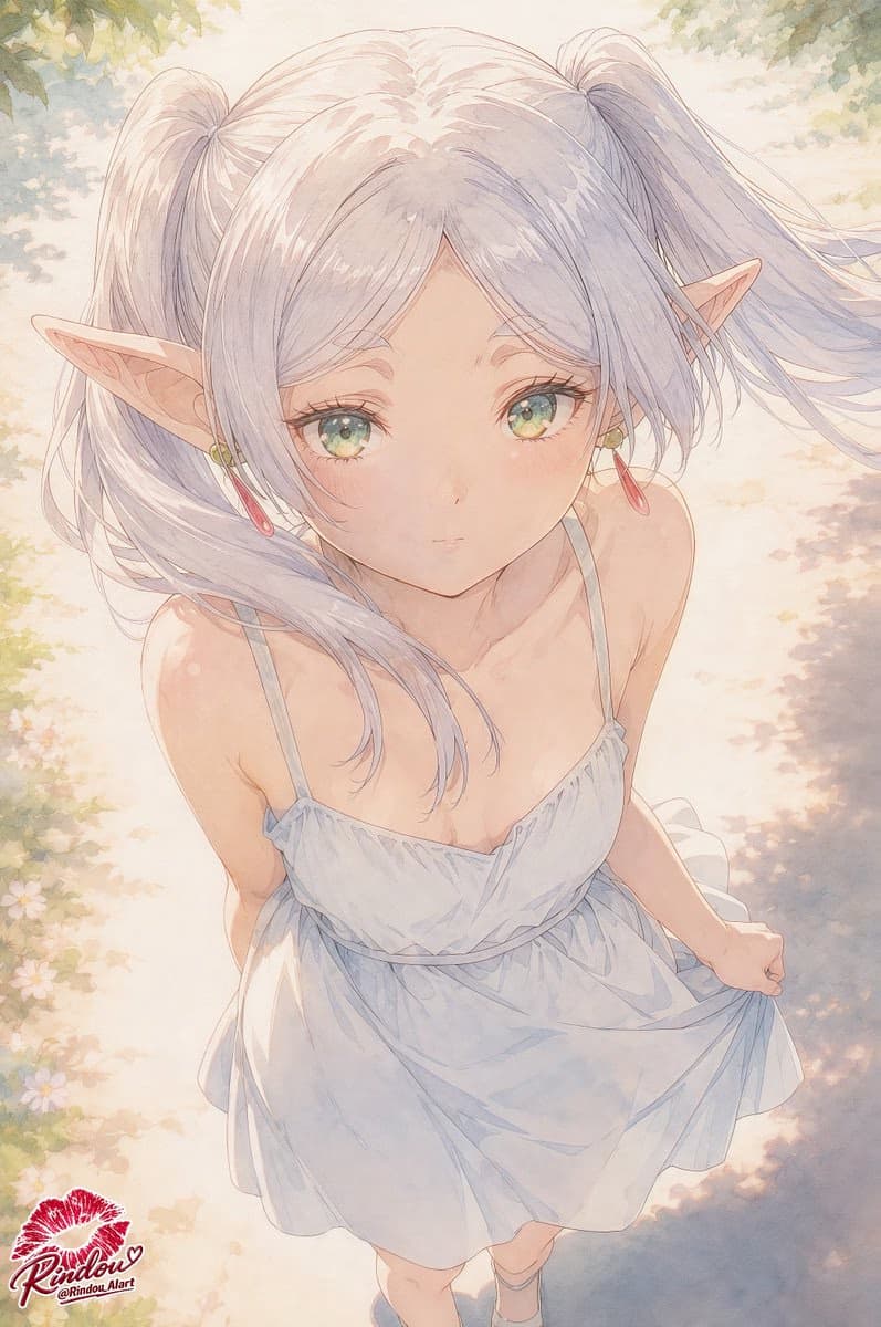 芙莉莲在阳光花园小径上行走