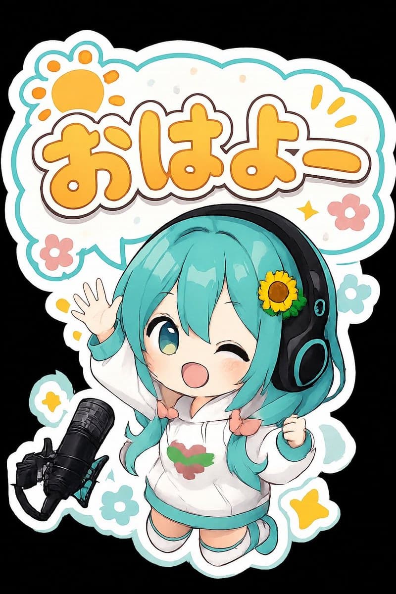 Chibi virtual singer sticker with speech bubble
