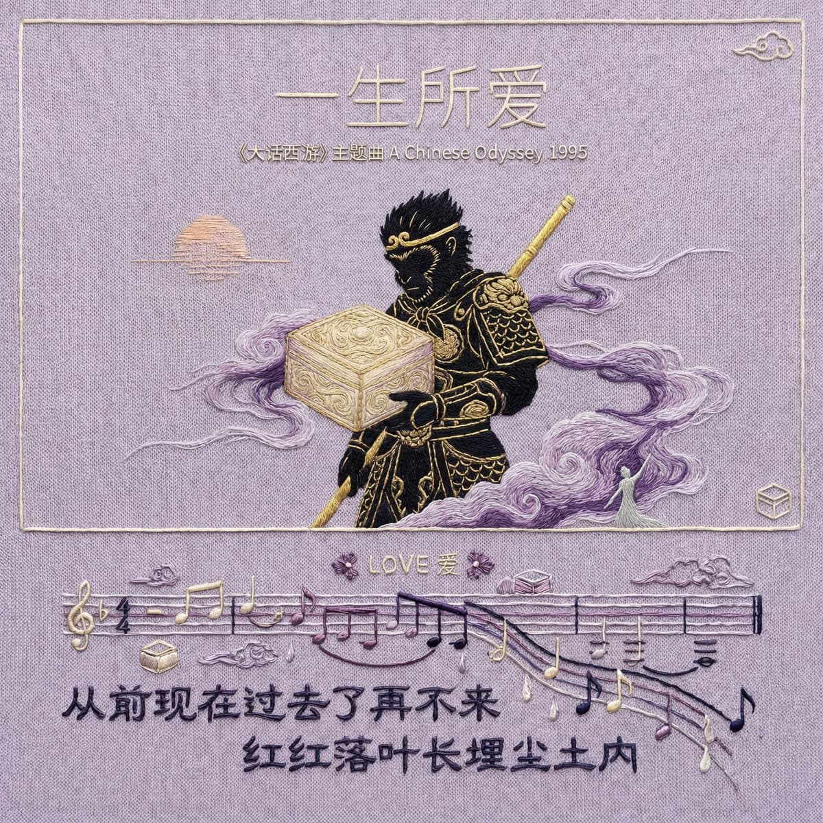 可见针迹的刺绣丝绸专辑封面