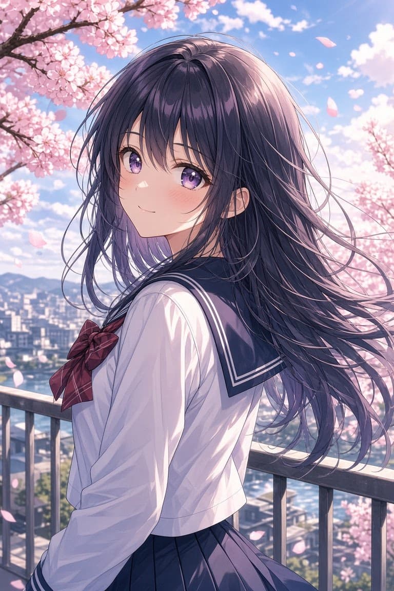 Spring Breeze Anime Girl Portrait