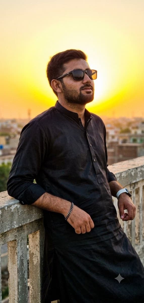 Cinematic Low-Angle Portrait of Man in Shalwar Kameez