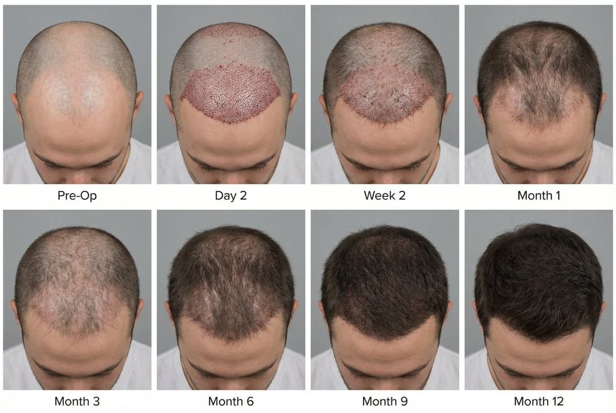 Hair Transplant Progression: Pre-Op to 12 Months