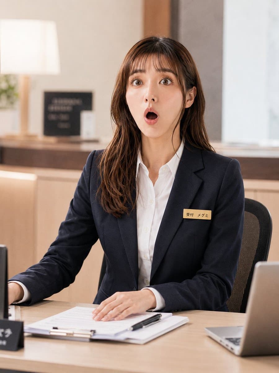 现代办公桌前的接待员，3:4 逼真照片