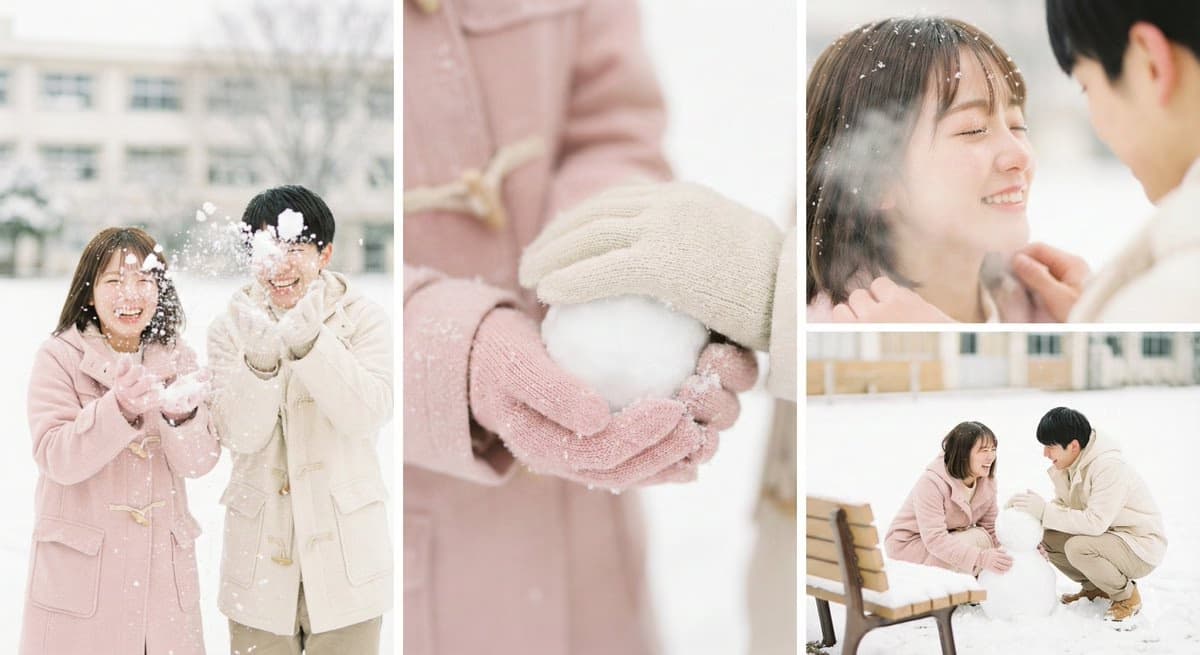 雪中校园初恋：粉彩柔光写真