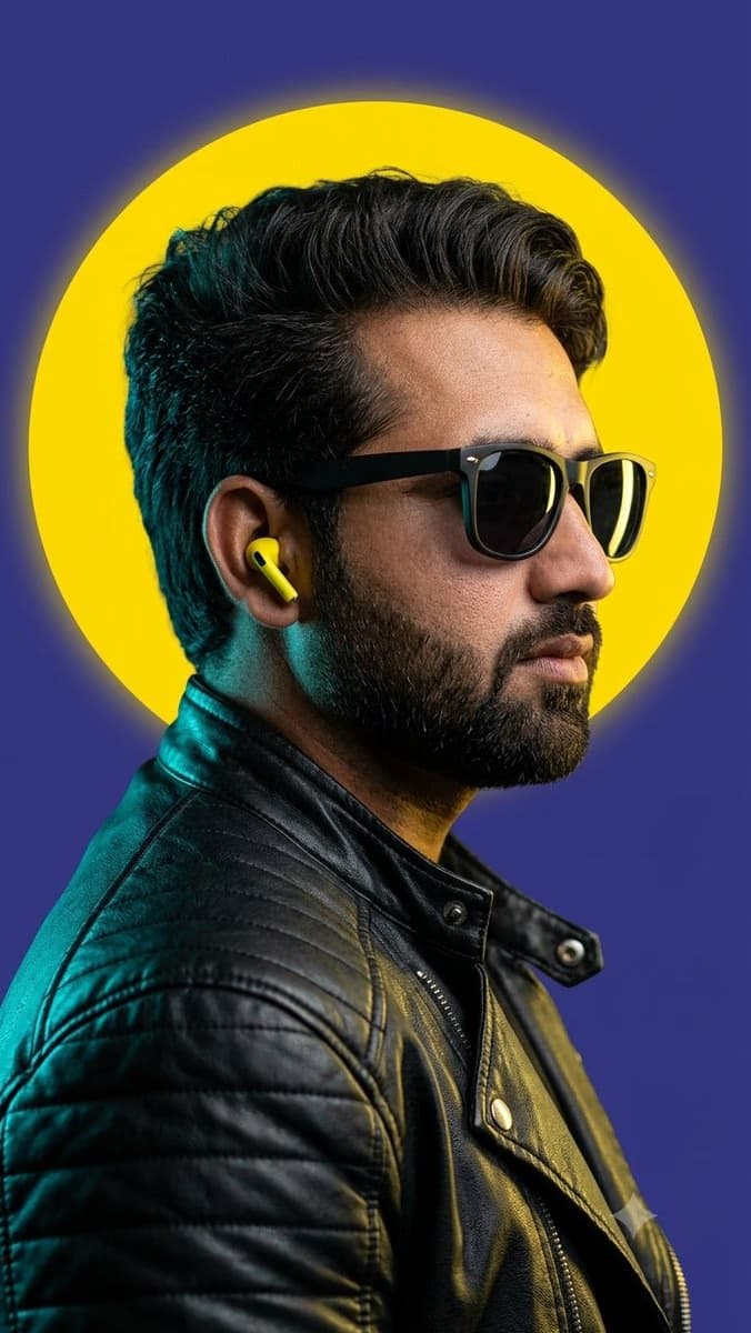 Cinematic profile portrait with neon halo