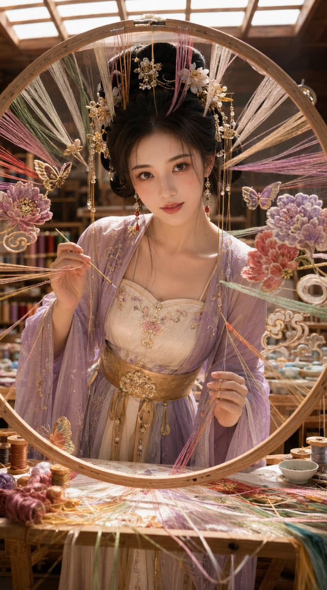 东方刺绣圆形绣框人像