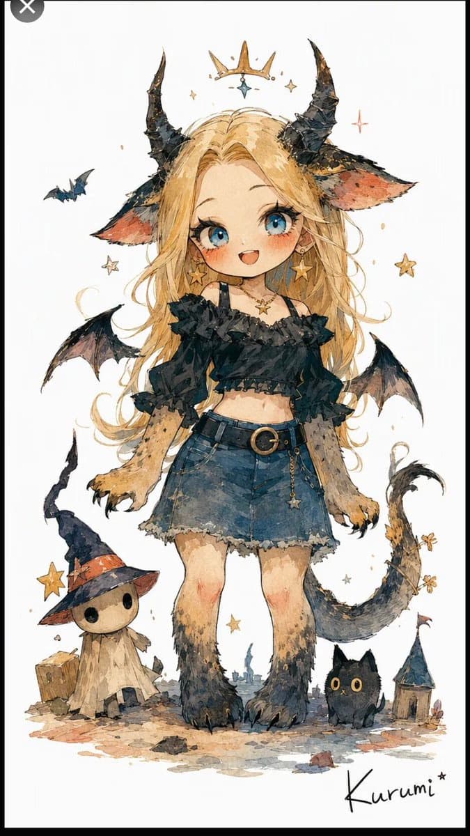 Carnivorous Chimera Girl in Watercolor Fantasy Style