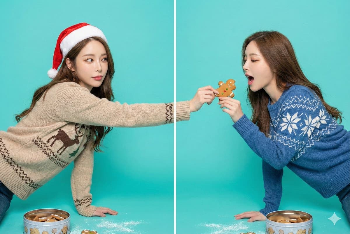 Left offers cookie to right across split