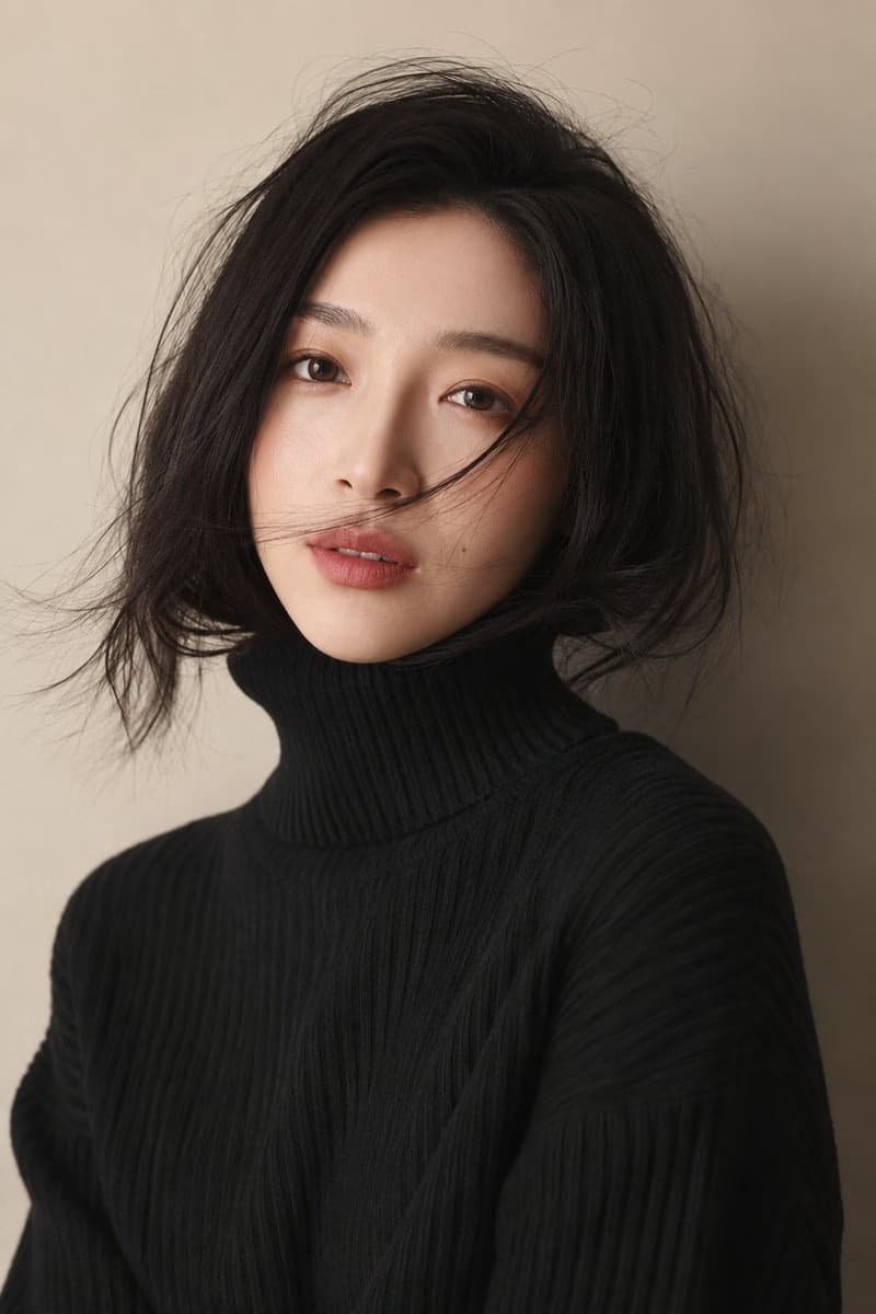 穿着高领毛衣的女性的亲密电影肖像