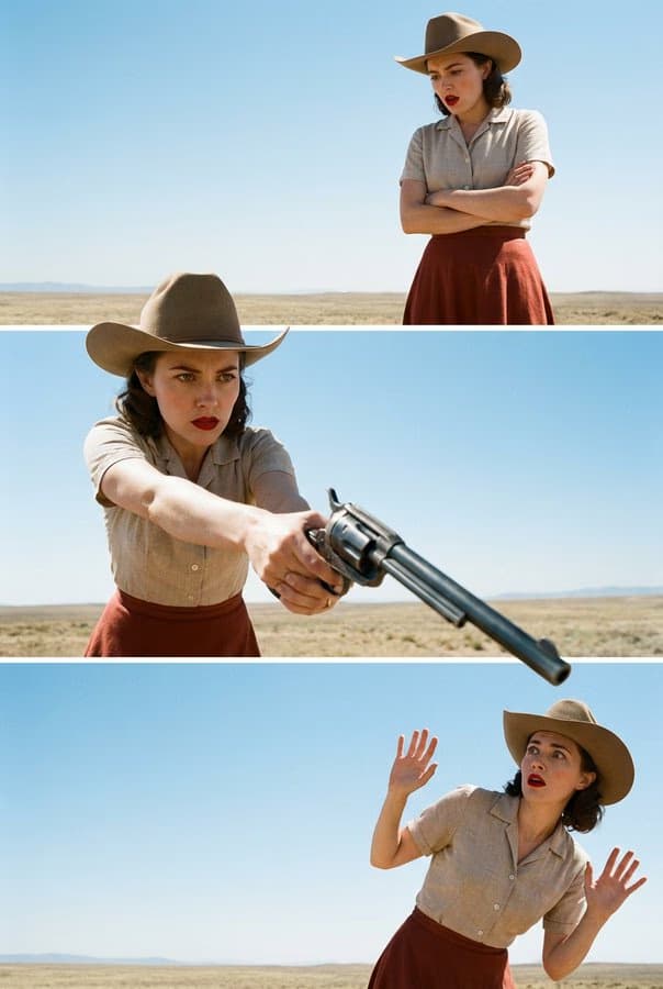 Western Woman Triptych: Calm, Aim, Flinch