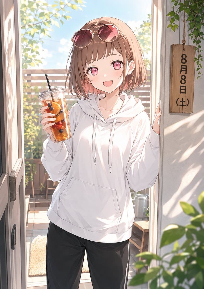 Bright Summer Doorway with Happy Anime Girl