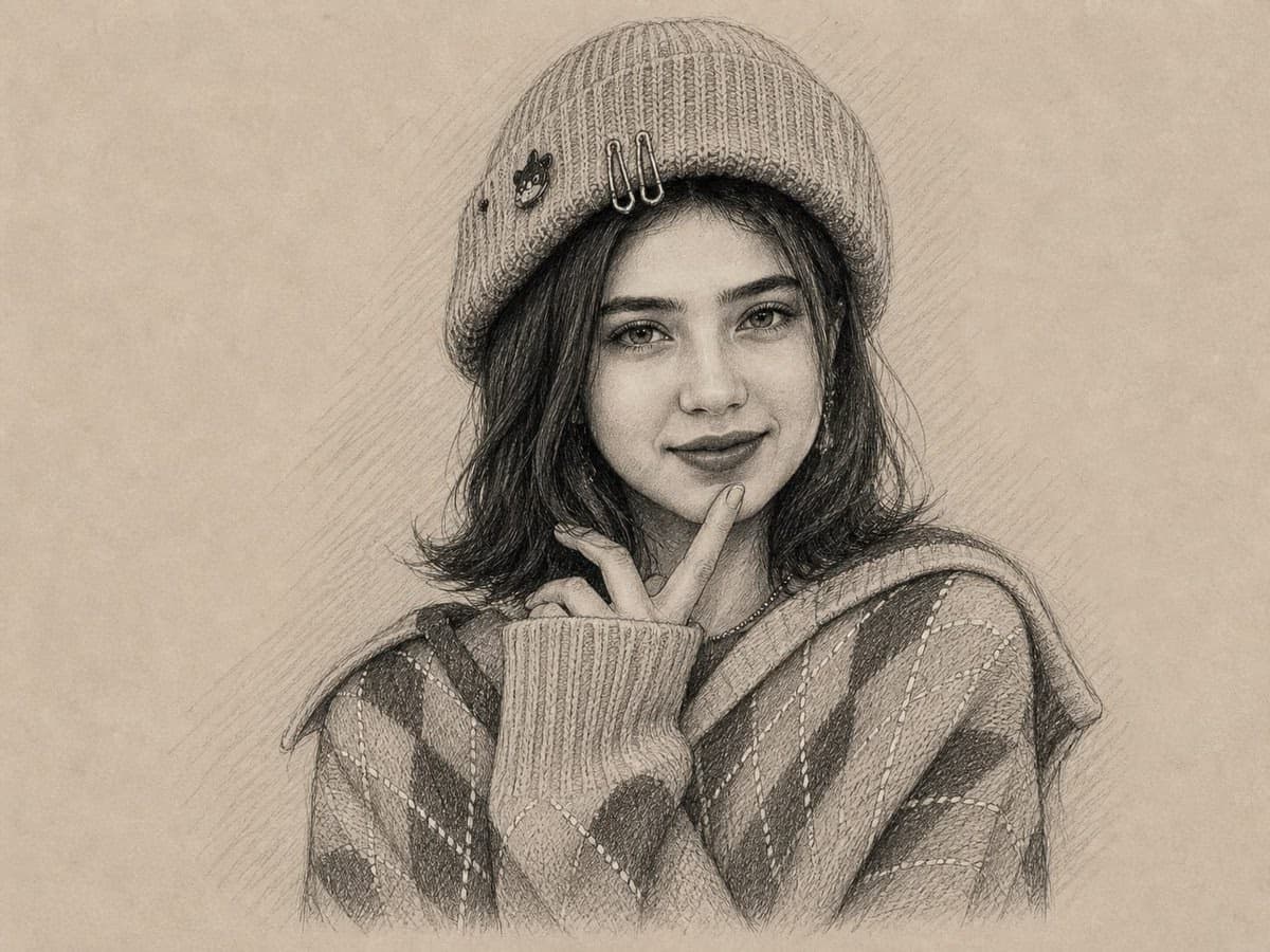 石墨铅笔素描花卉刺绣肖像