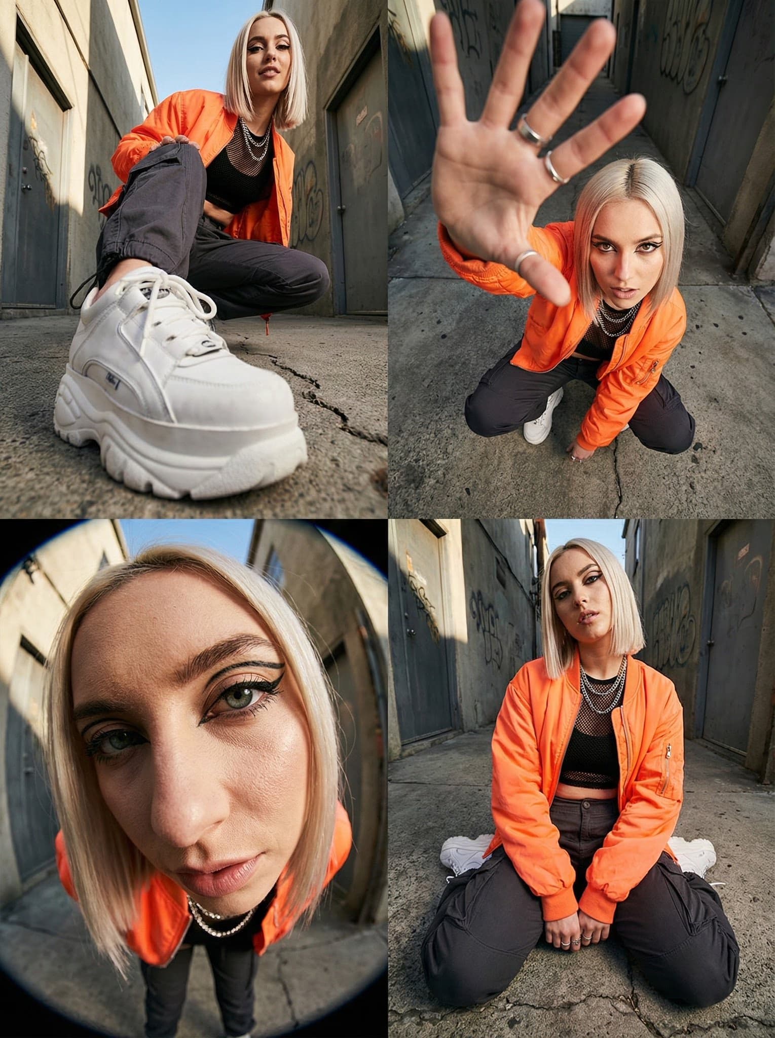 Fashion Model in 4-Panel Extreme Perspective Collage