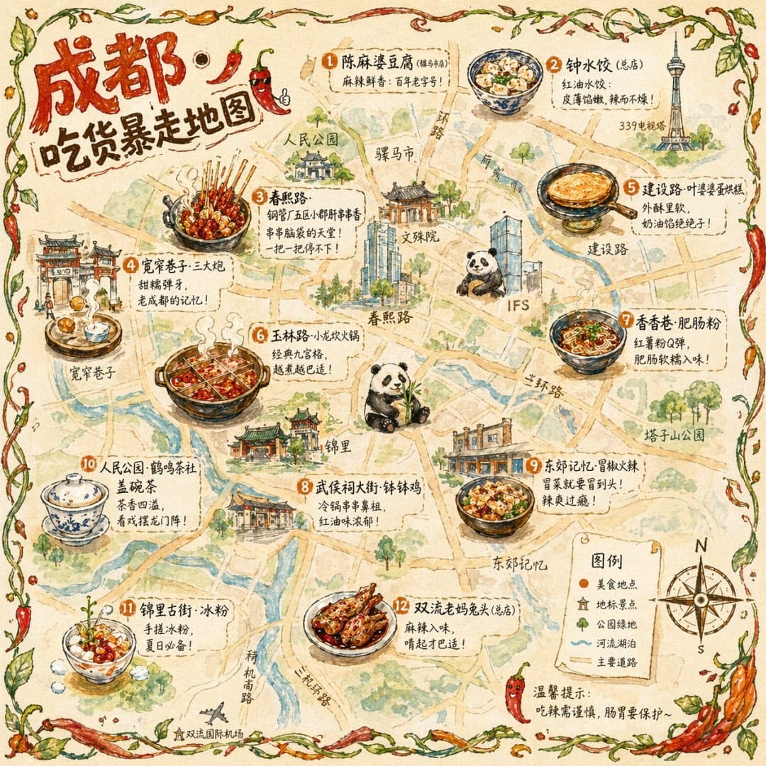 成都吃货暴走地图与辣椒吉祥物