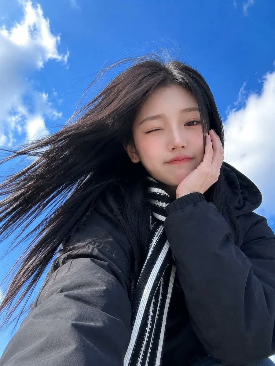 Cute Cheerful Selfie with Dramatic Low Angle