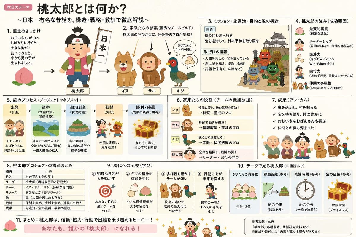 解释性幻灯片：融合Irasutoya与霞关幻灯片的桃太郎主题