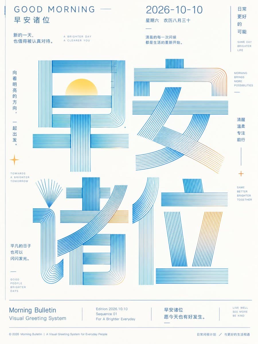风格化中文早安问候海报