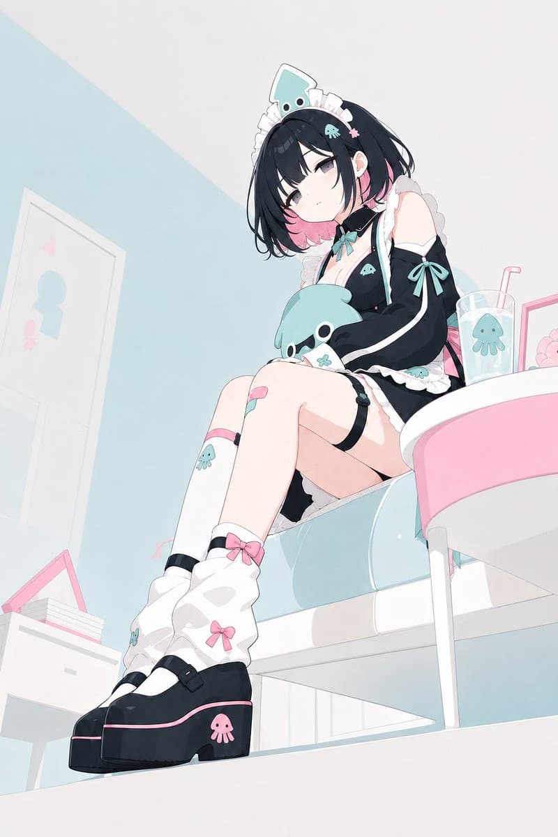 害羞鱿鱼女仆在柔和卧室