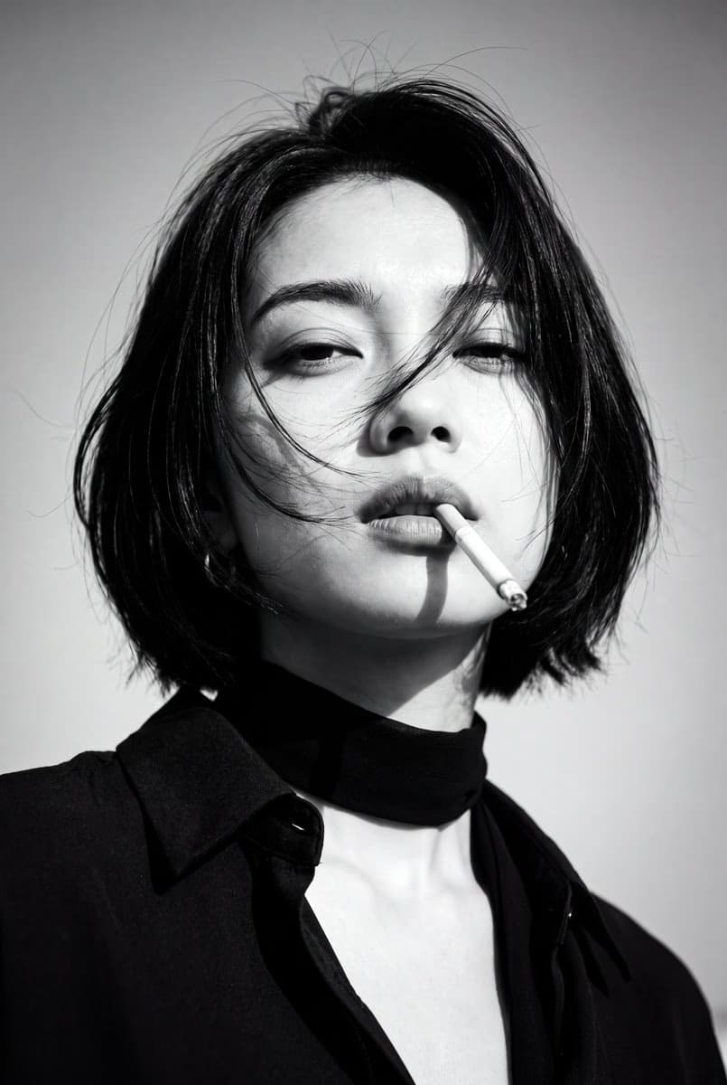 1970s Noir Portrait Windblown Cigarette
