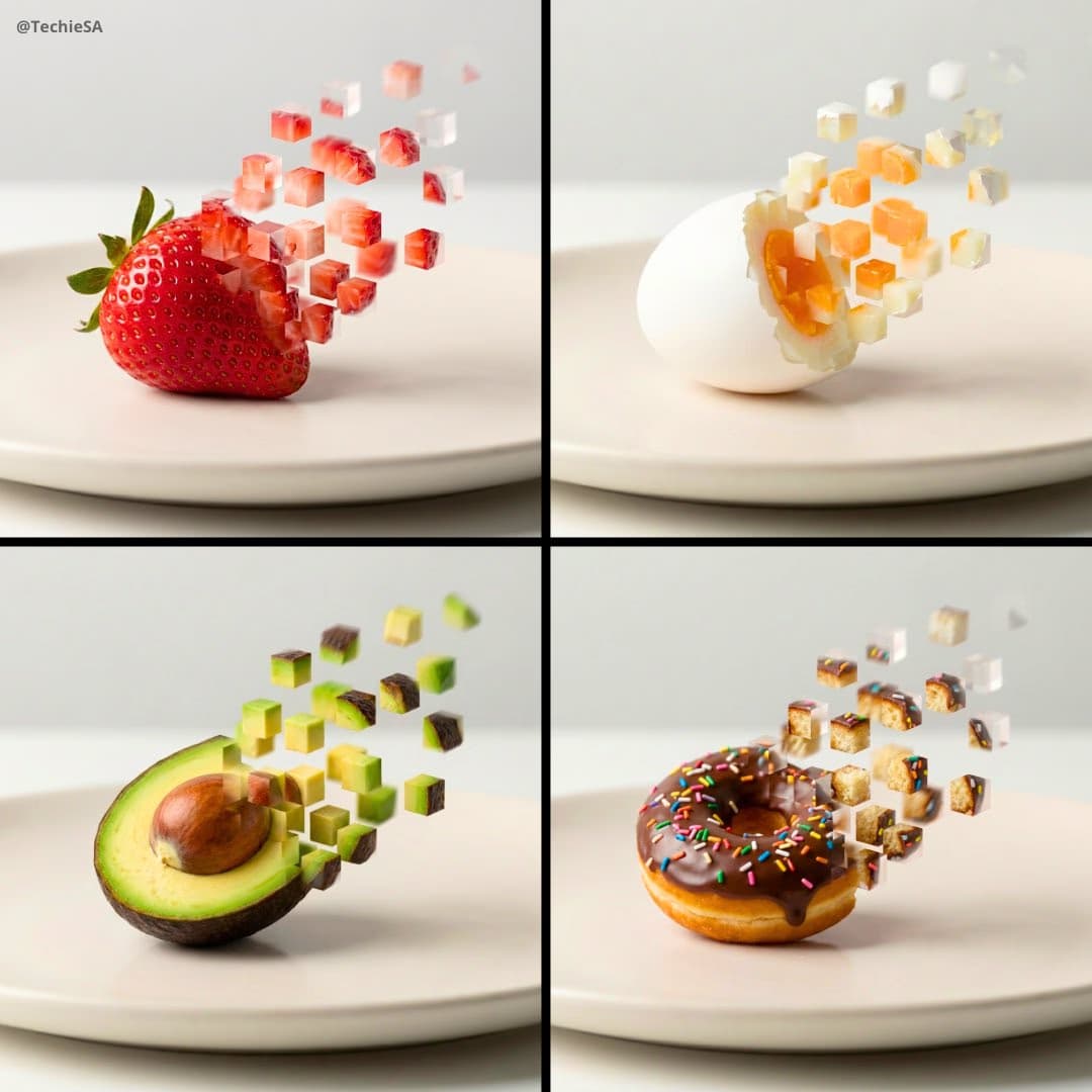 Pixelized Food Transformation Still Life