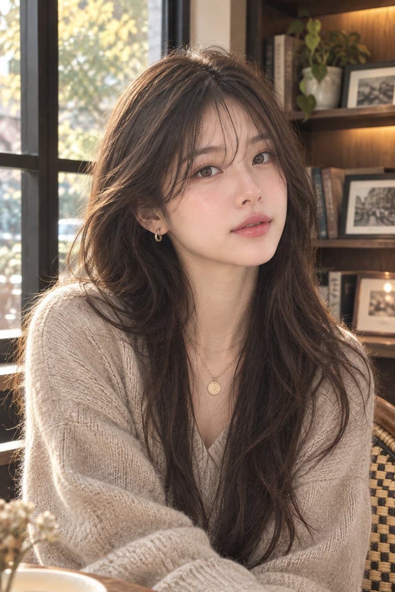 Cozy Café Portrait of East Asian Woman