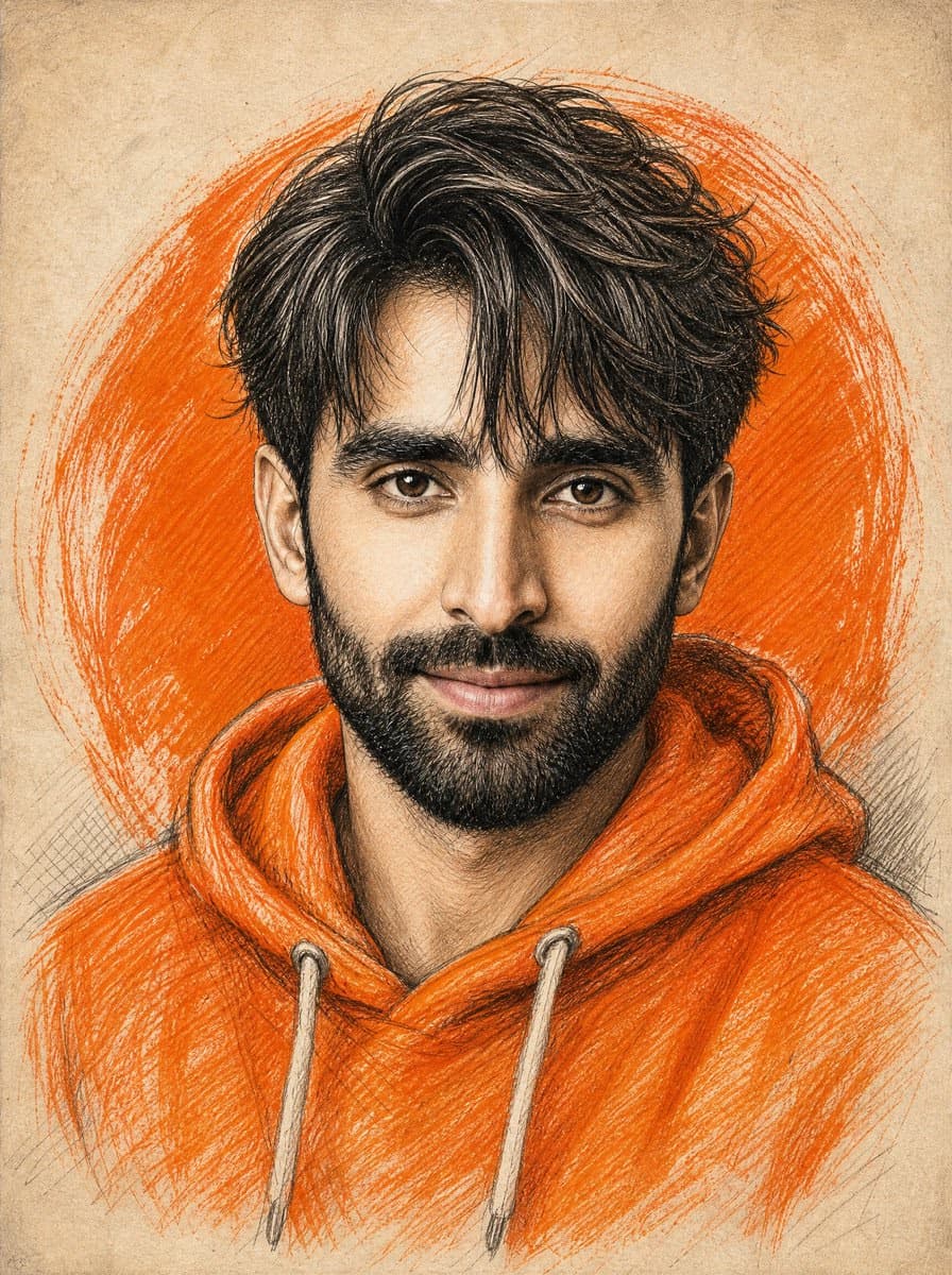 Orange Hoodie Portrait with Circular Halo