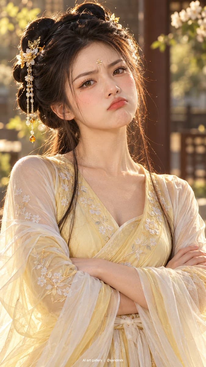 穿黄汉服的倔强唐代女子