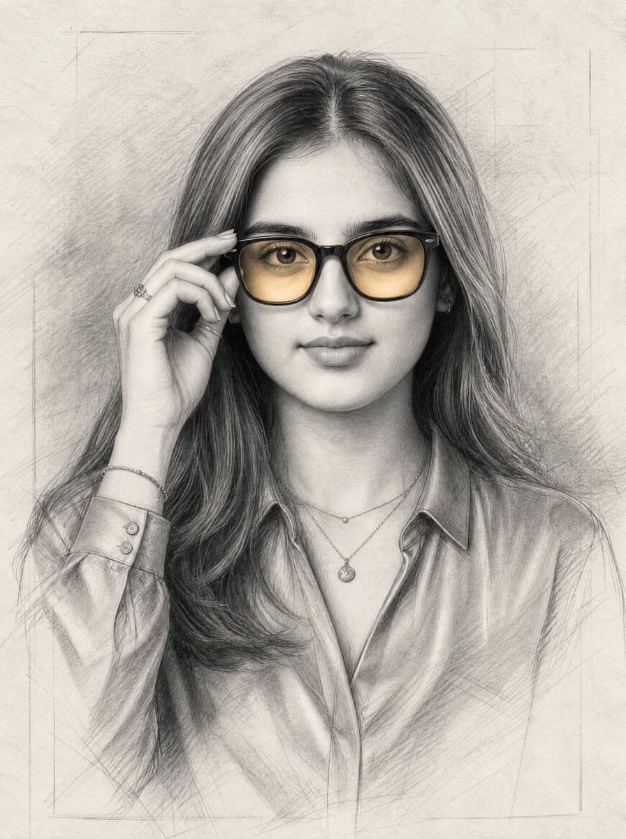 Graphite Portrait with Amber Glasses