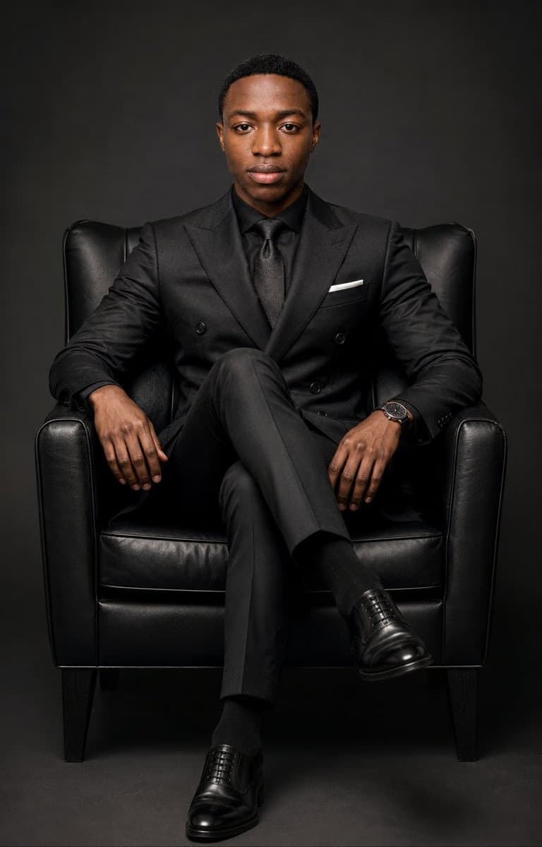 Executive studio portrait of a man in black suit
