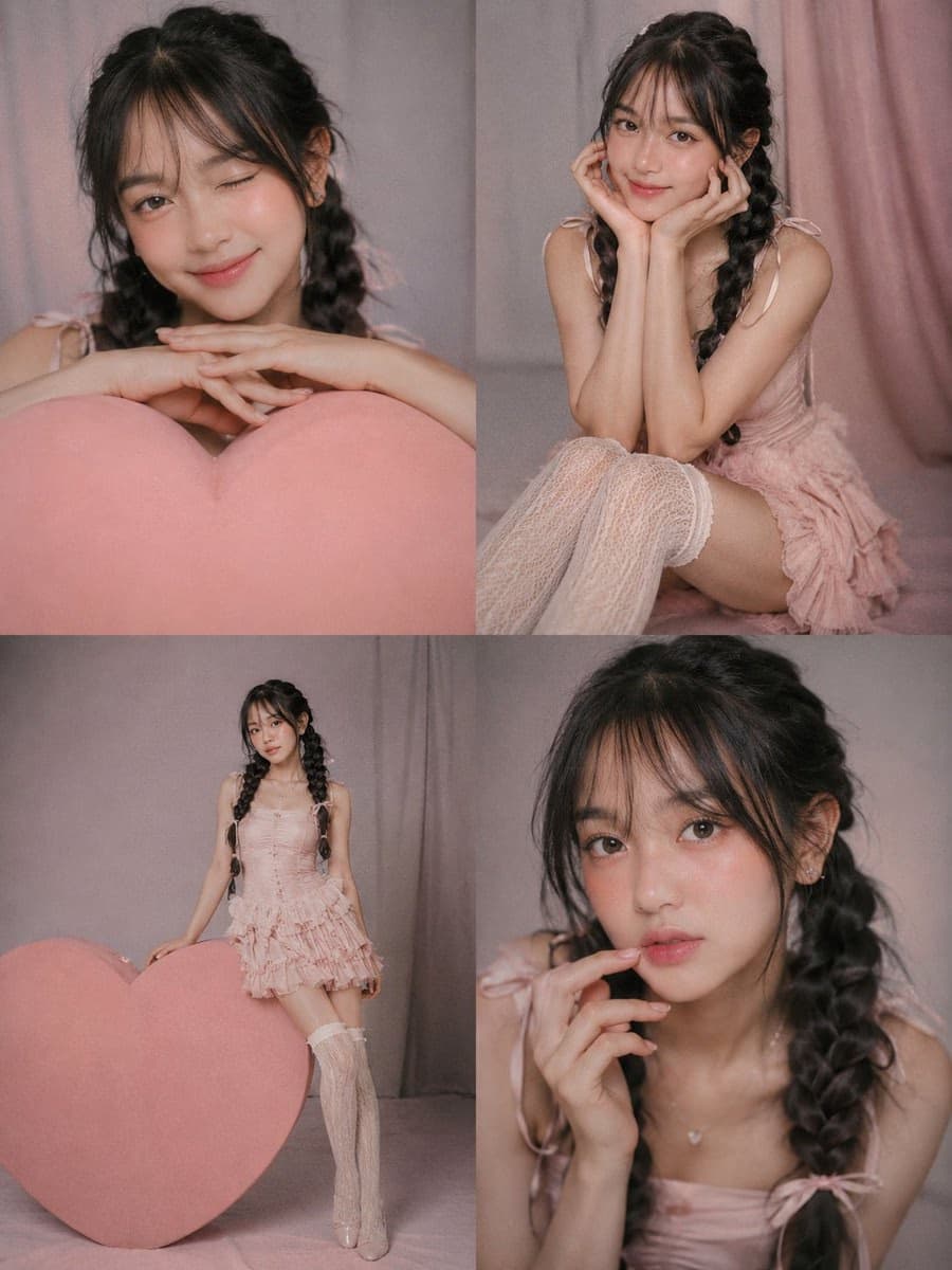 2x2 Collage Woman with Pink Heart