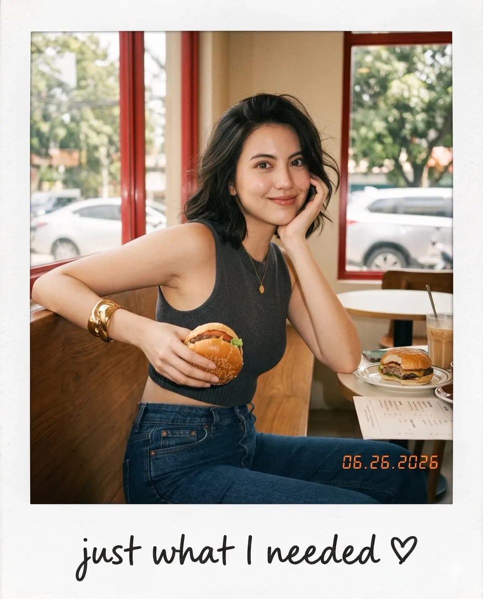 Candid Café Polaroid with Burger