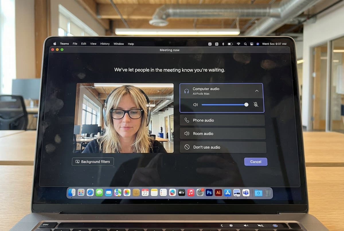 Hyper-Realistic MacBook Screen Video Conference Image