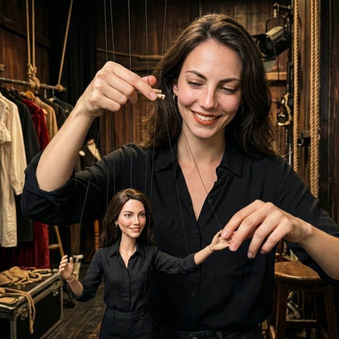 Person Manipulating Marionette Doppelganger Backstage