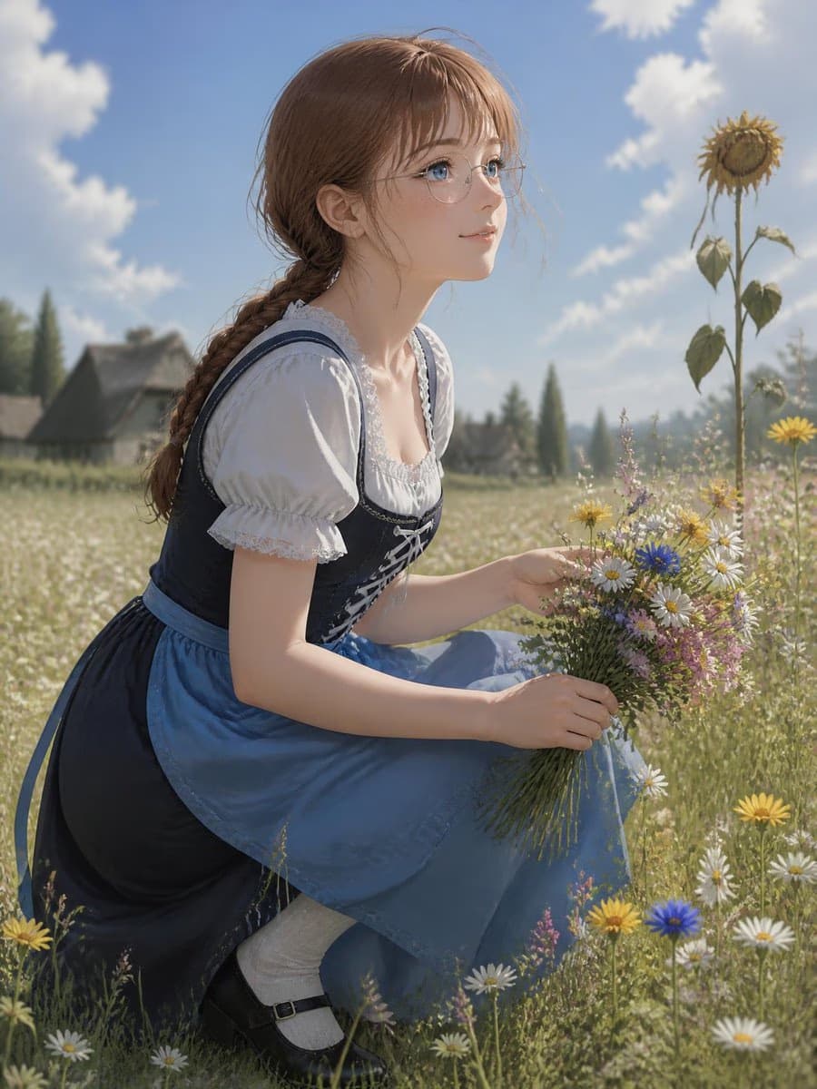 Anime Portrait of a Woman in a Wildflower Meadow