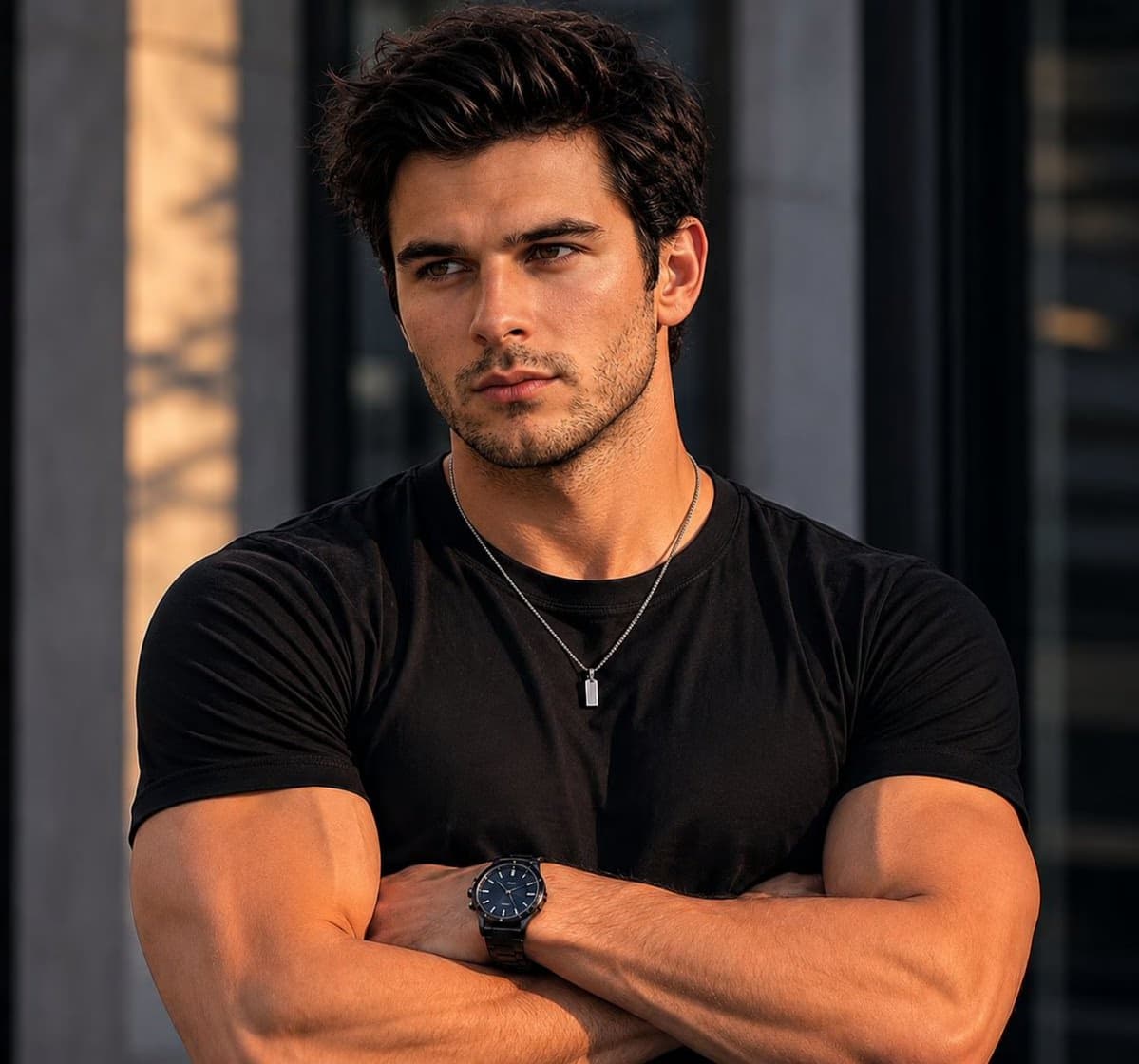 Luxury modern man in golden-hour portrait
