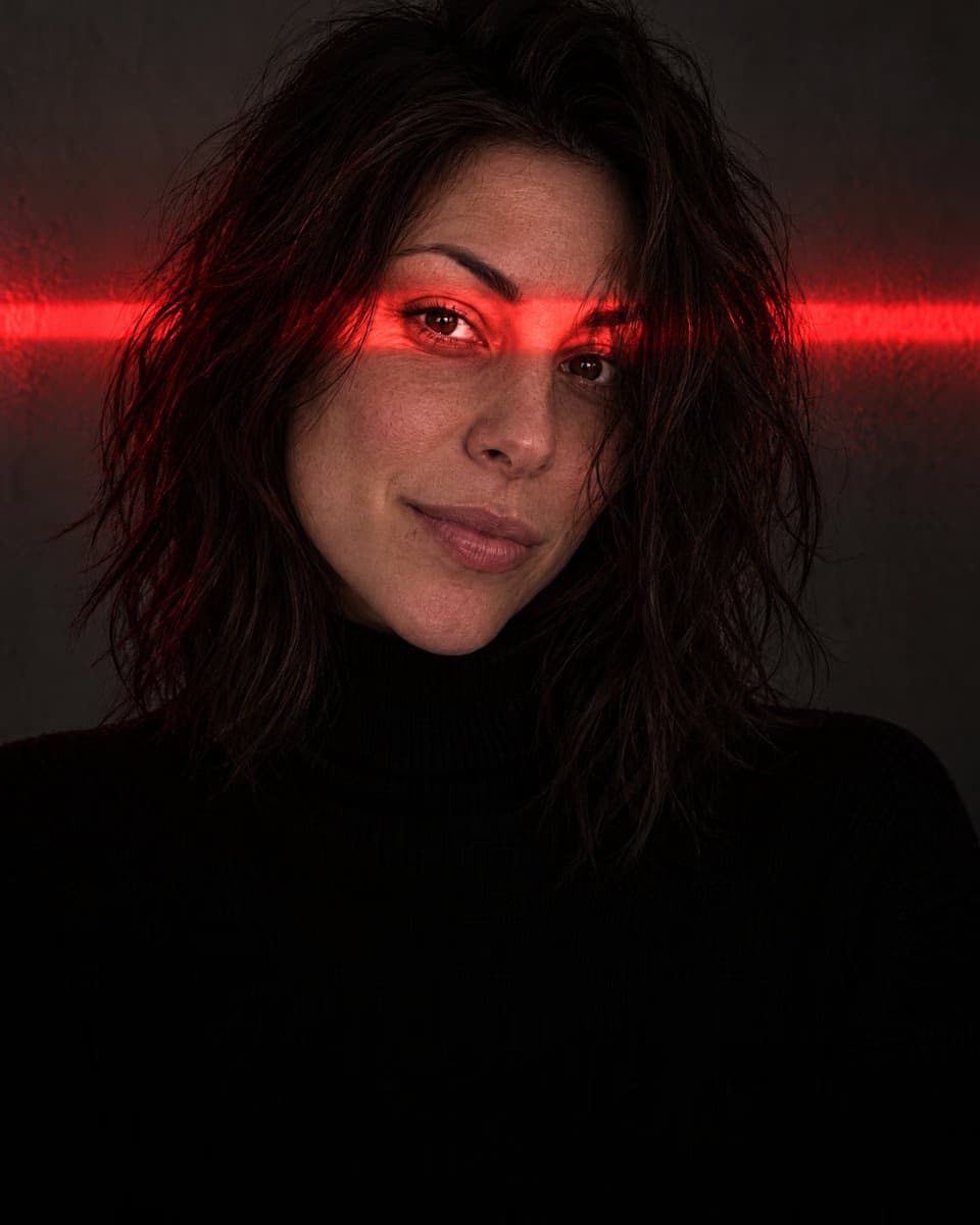Cinematic portrait with red eye light