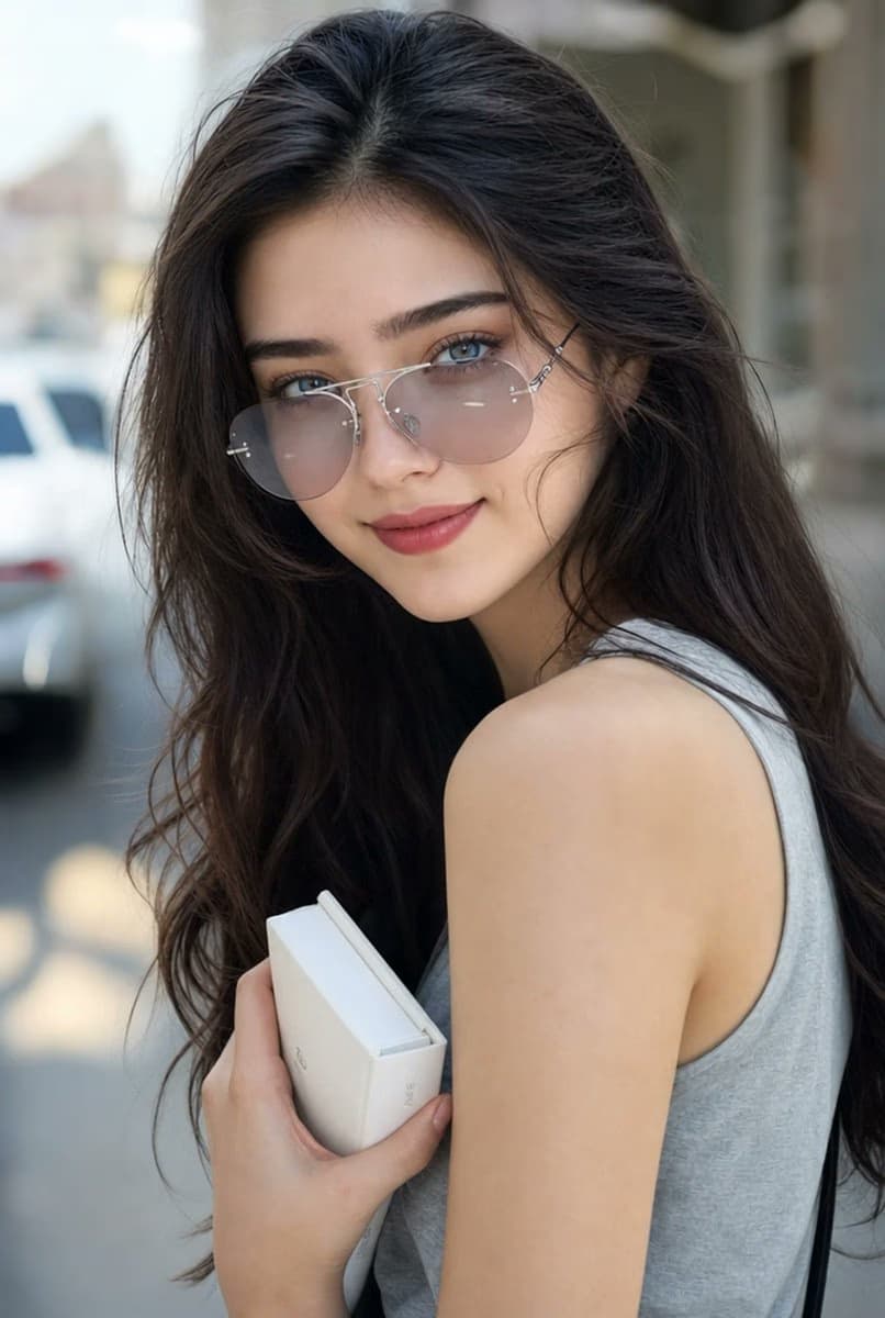 Woman holding book in urban street