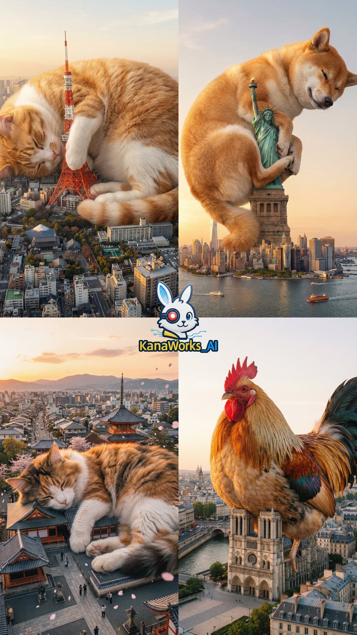 Giant Cat Squats on Tokyo Tower