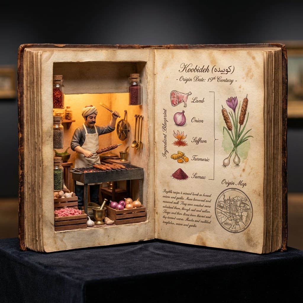Macro shot of antique dish codex with diorama