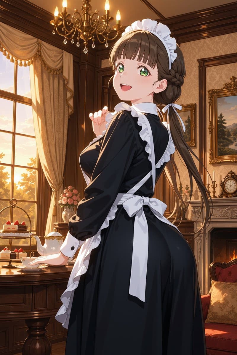 金色时刻庄园茶室中的维多利亚女仆