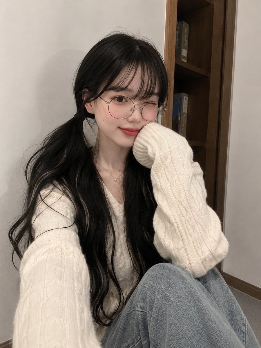 Playful Selfie of Young Woman with Glasses