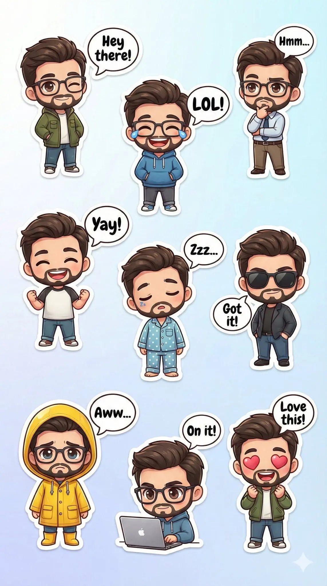 9 Cute Chibi Stickers in Different Outfits