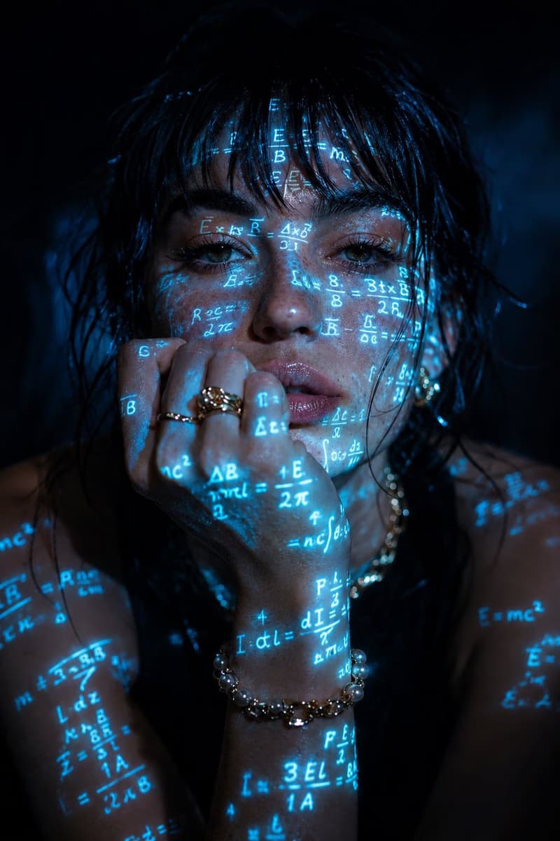 Futuristic Portrait with Projected Math Formulas